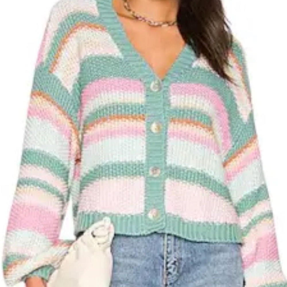 Show Me Your MuMu Pink and Green Striped Cardigan